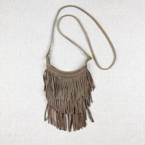 American Eagle Outfitters Boho Genuine Suede Leather Fringe Small Crossbody Bag